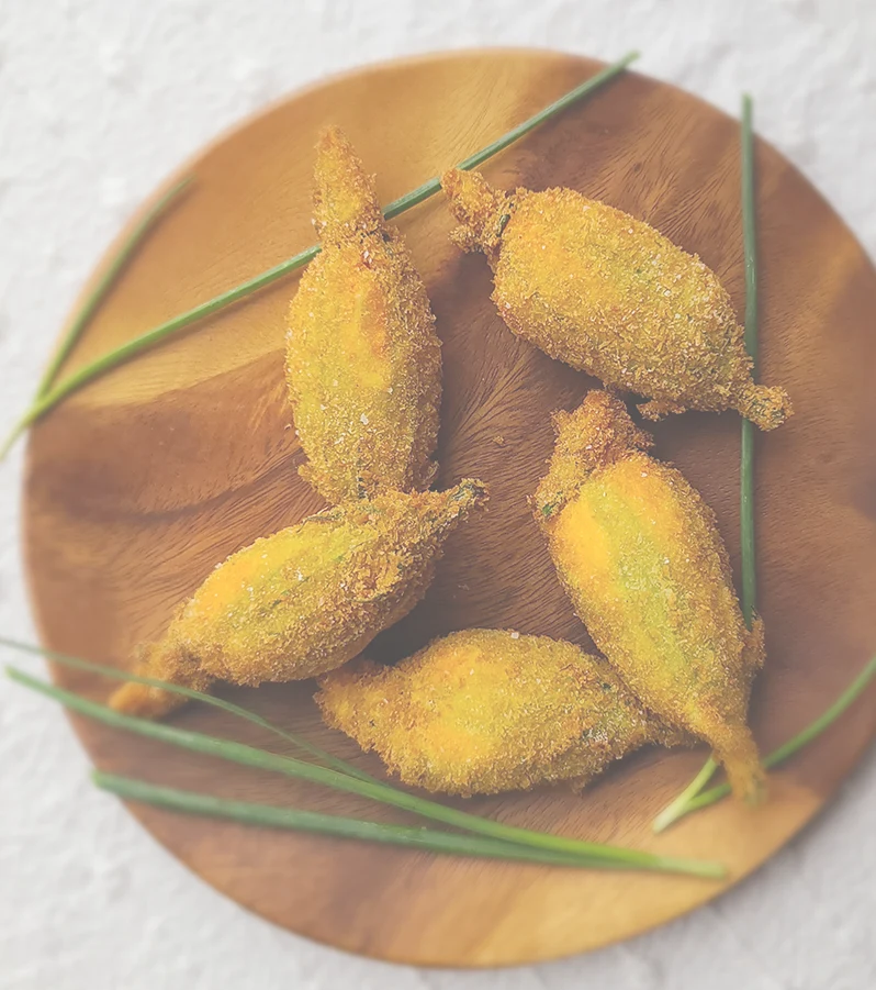 Crispy panko ricotta squash blossoms